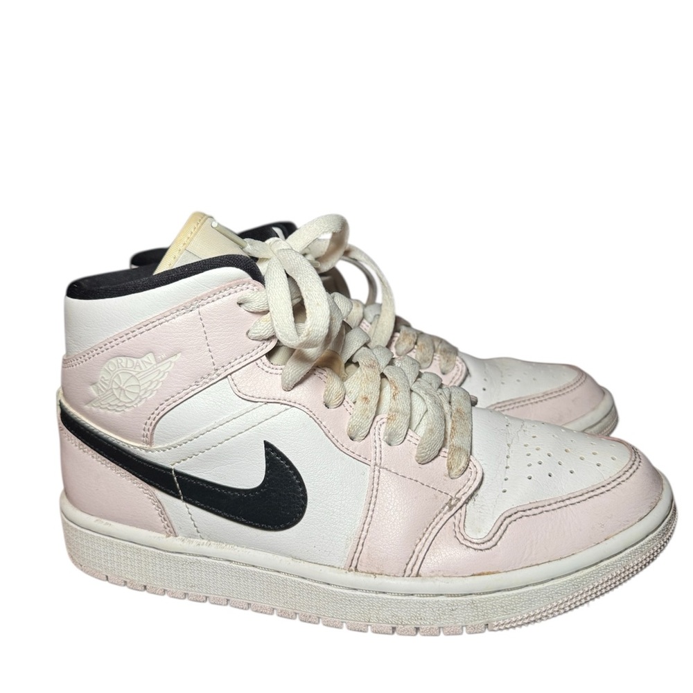 Nike Air Jordan 1 Mid White, Pink & Black Sneakers